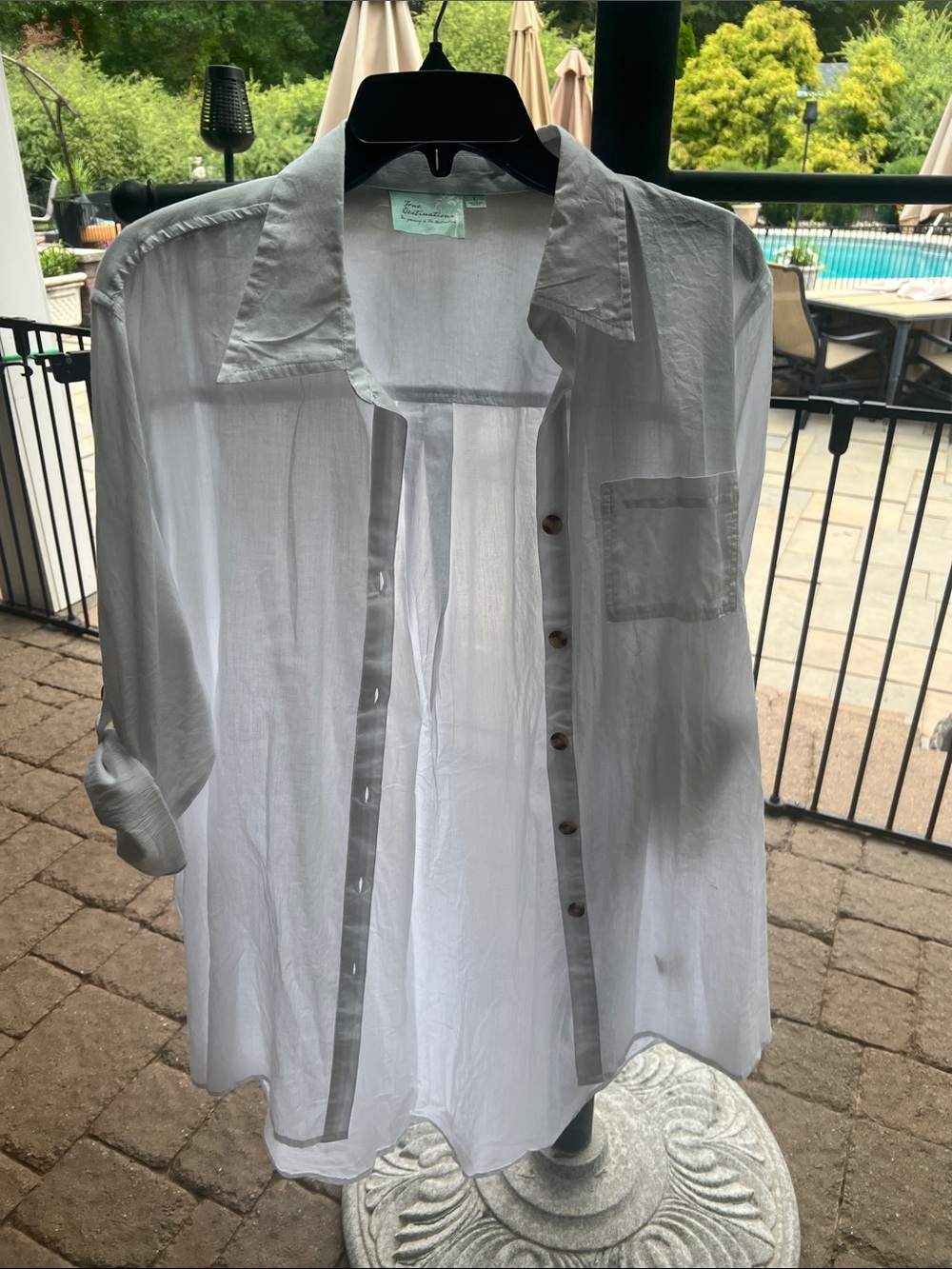 White Women's Sheer Swim Coverup Shirt with Button Front - Picture 1 of 1